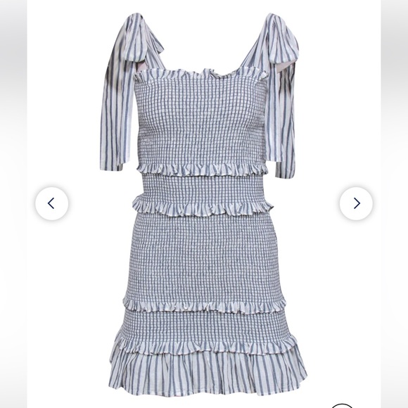 LoveShackFancy Belle Striped Mini Dress - Blue and White - Picture 3 of 5